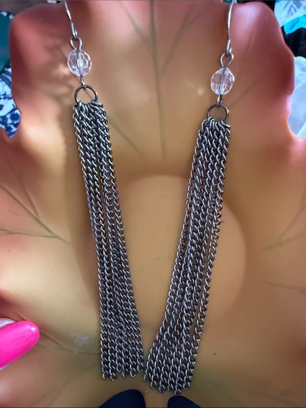 Womens 4.5” Silver Chain Tassel Drop Earrings